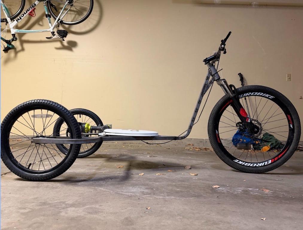 Full-scale drill-powered tricycle prototype built by a five-person CU Boulder team